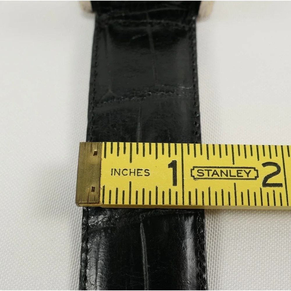VTG Brighton Black Leather Croc Belt Amber Inlay Embossed Silver Buckle '96 USA